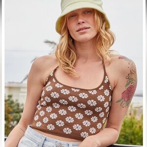 NWT RSQ Brown Floral Sweater Knit Cropped Halter Top